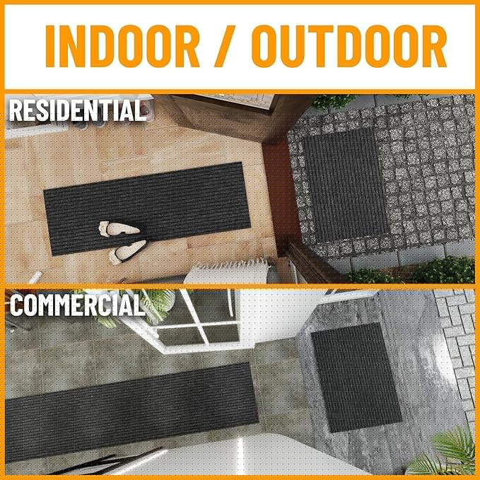 Ottomanson 2' x 13' Hallway Runner with Scraper Pile Extra Durable Non-Slip Rug Mat for Indoor & Outdoor Use - Ideal for Kitchen, Entryway, Patio & Garage - High-Traffic Carpet, Black