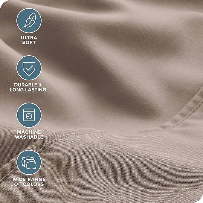 Bare Home Hotel Luxury Queen Sheet Set, Extra Soft - 6 Piece Set - Deep Pockets - Easy Fit - Cooling & Breathable - Wrinkle, Fade, Stain Resistant - Includes 4 Pillowcases (Queen, Taupe)