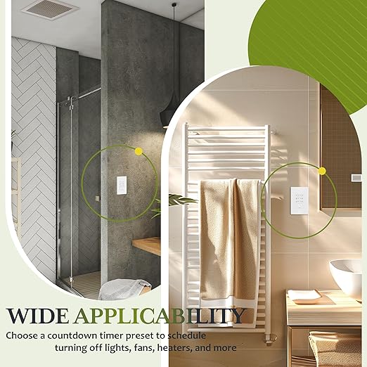 TG 30-Min Countdown Timer Switch for Bathroom Fans and Lights, Neutral Wire Required Wall Switch Timer, 1-5-10-15-20-30 Min, UL Listed, Screwless Wall Plate Included, TS-C30M, White