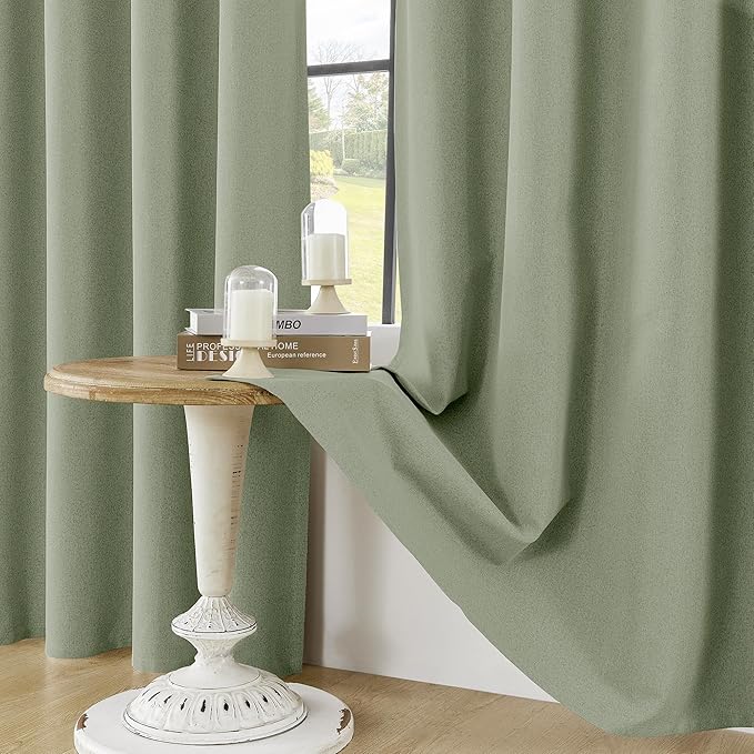 ChrisDowa 100% Blackout sage Solid Curtains 63 Inches Long 2 Panels for Bedroom Living Room,Farmhouse Room Darkening Thermal Insulated Soundproof Grommet Top Window Treatment Drapes,52x63
