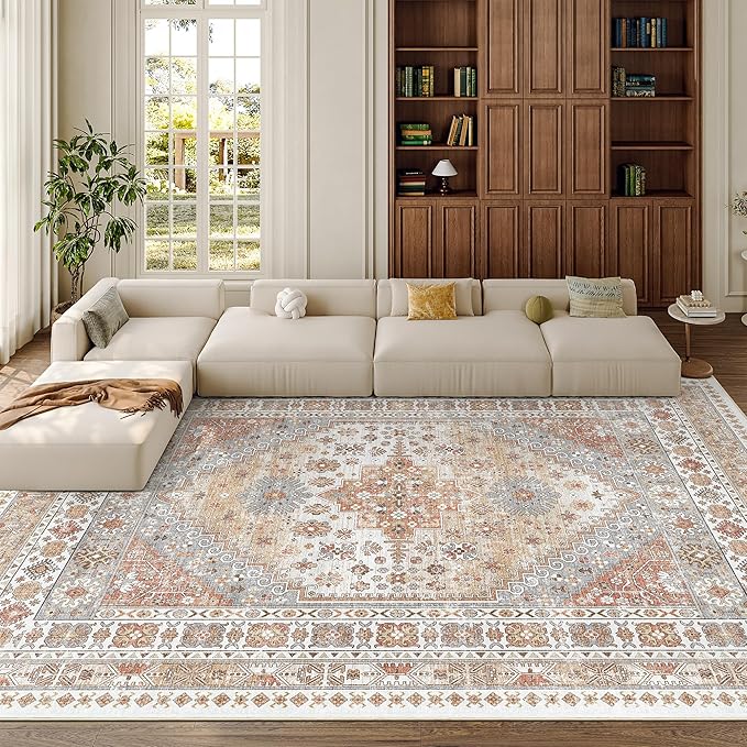 zesthome 10x12 Area Rugs,Stain Resistant Washable Rug,Ultra-Thin Rugs for Living Room,Bedroom,Non-Slip Backing Home Decor Large Area Rug (Orange,10'x12')