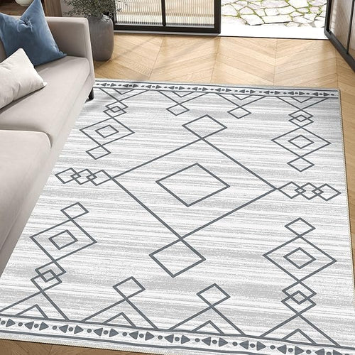 5x7 Area Rugs - Ultra-Thin Washable Rug with Non-Slip Backing, Ideal for Living Room, Bedroom, Kitchen Floor Carpet - Western Style, Easy Clean, Durable, Checkered