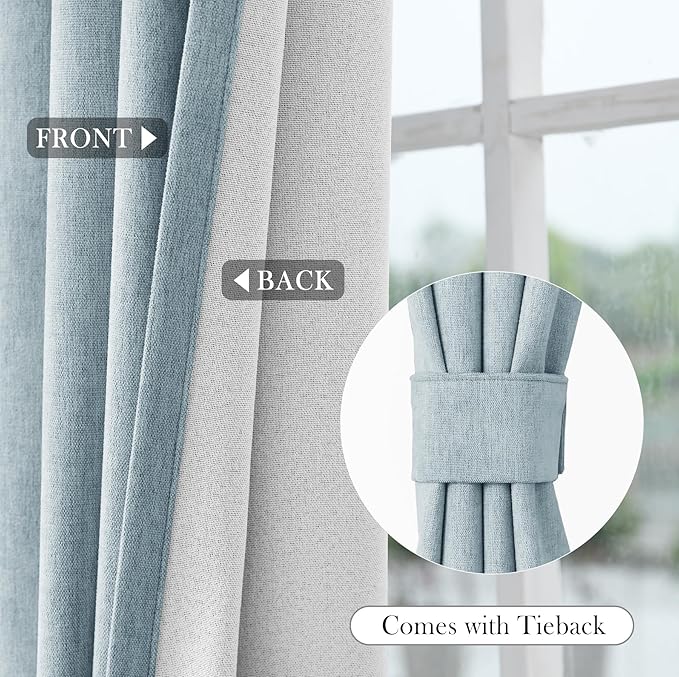 Macochico Full Blackout Curtains 84 Inches Long Insulated Noise Reducing Chenille Curtains for Living Room Bedroom Nursery Auditorium Light Blue Curtains with Tieback Grommet 72" Wx84 L 1 Panel