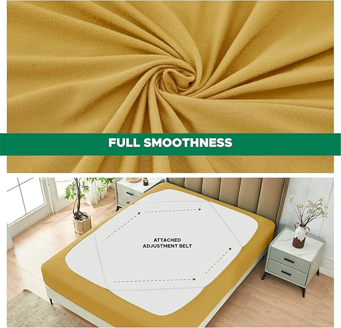Biscaynebay Decorative Box Spring Cover King & Cal King Size, Gold Luxurious Jersey Knitting Stretchy Wrap Around 4 Sides Bed Skirt for Home/Hotels, Easy Fit Wrinkle & Fade Free Machine Washable