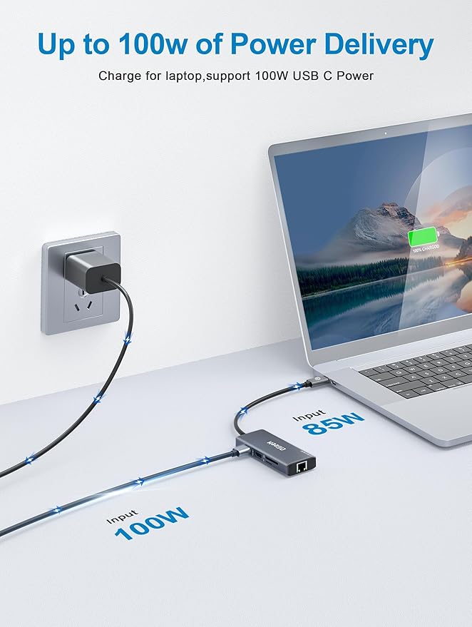 QGeeM USB C Hub Ethernet,9 in 1 USB Type C Hub HDMI Multi-Port Converter Adapter,100W Pd, USB 3.0,SD/TF Card Reader,Compatible for MacBook Pro Air Ipad HP Dell Lenovo Chromebook etc.-Gray
