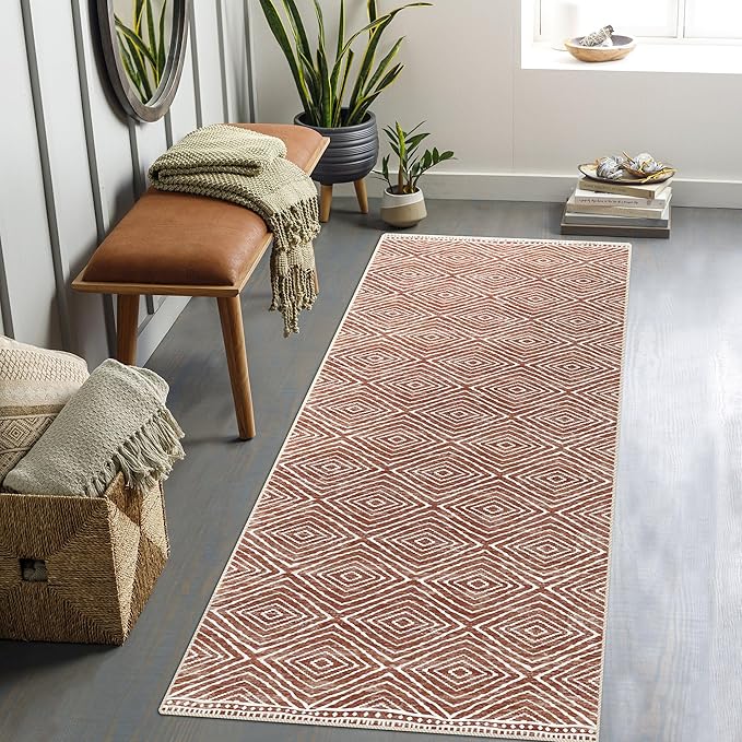 Runner Rug 2'x7' Western Washable Non-Slip Runners for Hallways Kitchen Entryway Laundry Room Modern Carpet Hallway Runner, Brown Red