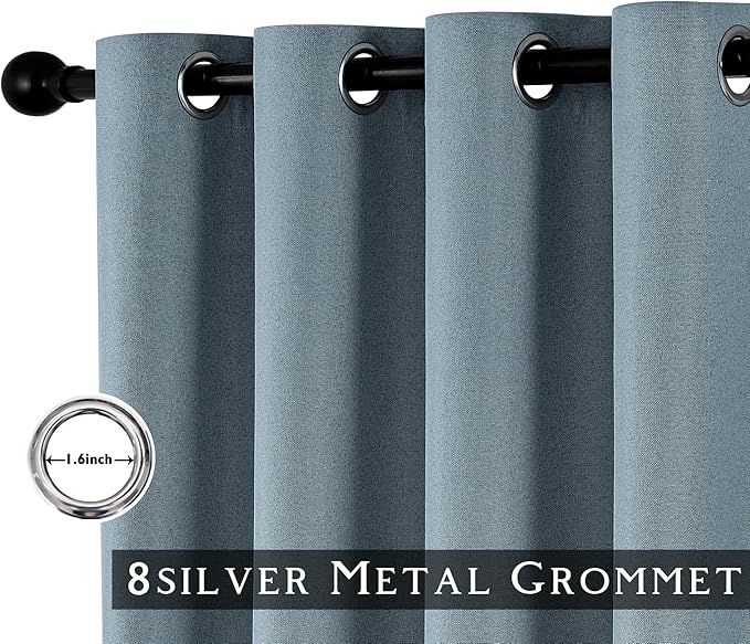 ChrisDowa 100% Blackout Blue Solid Curtains 63 Inches Long 2 Panels for Bedroom Living Room,Farmhouse Room Darkening Thermal Insulated Soundproof Grommet Top Window Treatment Drapes,52x63