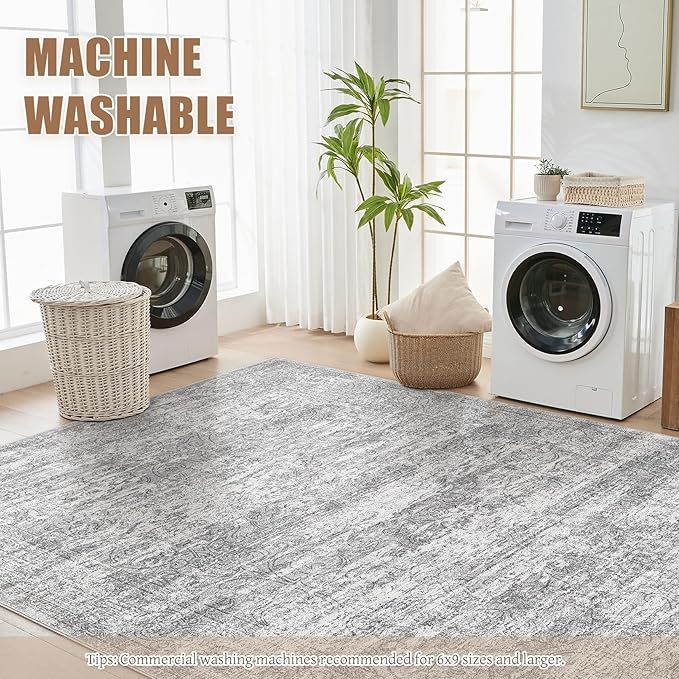 Area Rug Living Room Rugs - 10x14 Abstract Large Soft Indoor Washable Rug Neutral Modern Low Pile Carpet for Bedroom Dining Room Farmhouse Home Office - Vintage Grey
