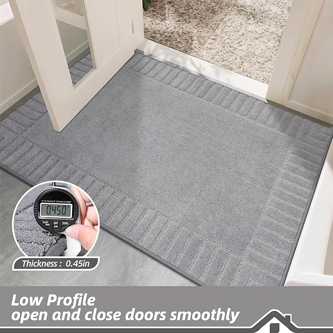 BEQHAUSE Door-Mat-Non-Slip Dirt Trapper Door Mats Low-Profile Front Door Mat Absorbent Floor Mats for Entryway Washable Mud Resistant Home Entrance Doormat, Light Grey, 24"x60"