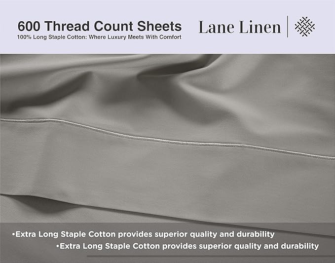 LANE LINEN 600 Thread Count Twin XL Bed Sheets Set - 100% Mercerized Cotton Twin XL Sheets, Soft & Comfy Sateen Weave for Silky Touch, Machine wash Luxury Hotel Style Thick Twin XL Sheet - Silver