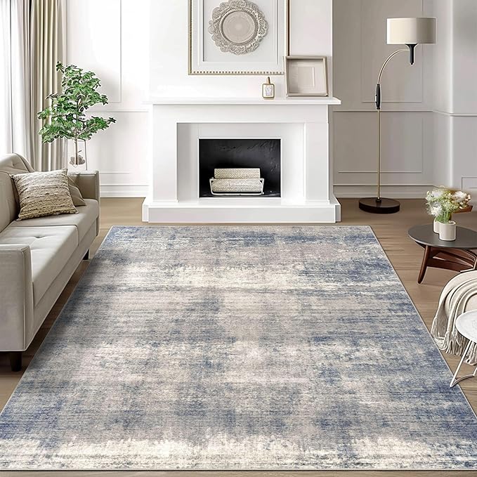 4x6 Rug, Small Area Rug for Living Room, Bedroom, Kitchen, Machine Washable Non-Slip Throw Rug, Modern Abstract Carpet for Entryway Nursery Coffee Table - Durable (Grey/Navy)
