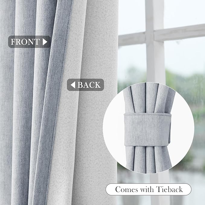 Macochico Thermal Blackout Chenille Curtains 100% Blackout Window Draperies for Living Room Bedroom Auditorium Banquet Hotel Gray Blue Curtains with Tieback Classic Home Decor 72" Wx102 L 1 Panel