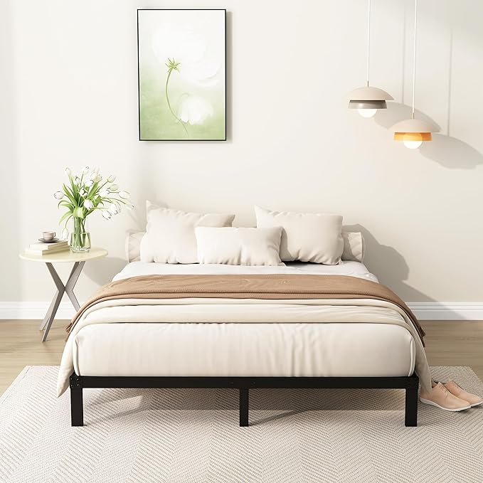 9 Inch Full Size Bed Frame Heavy Duty Low Profile Metal Platform No Box Spring Needed Mattress Foundation, Easy to Assembly, Noise Free, Black