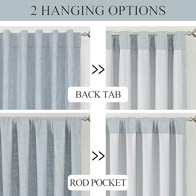 Vision Home Rod Pocket Back Tab Chambray Blue Total Blackout Bedroom Curtains 95 inch for Living Room Window Panels Thermal Insulated Energy Efficient Soundproof Grayish Blue Drapes 2 Panels 50"Wx95"L