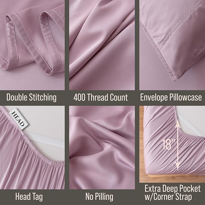 Bella Coterie Luxury Bamboo Viscose Twin XL Size Sheet Set | 100% Organically Grown | Ultra Soft | Cooling for Hot Sleepers | 18" Deep Pocket [Lilac]