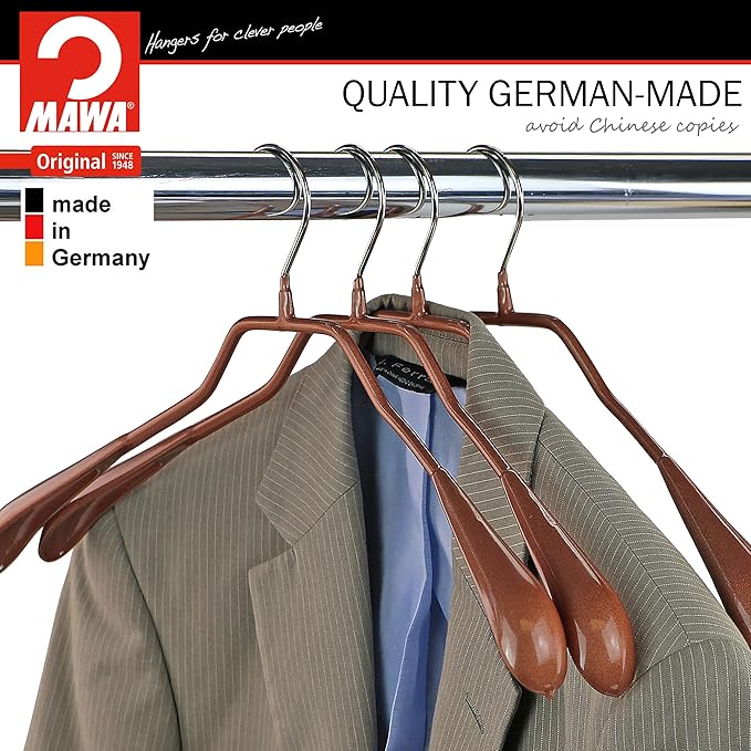 Mawa by Reston Lloyd, Non-Slip Steel Suit/Jacket Hanger, Wide Supportive Sholders with Rotating Hook, Copper, Set of 2