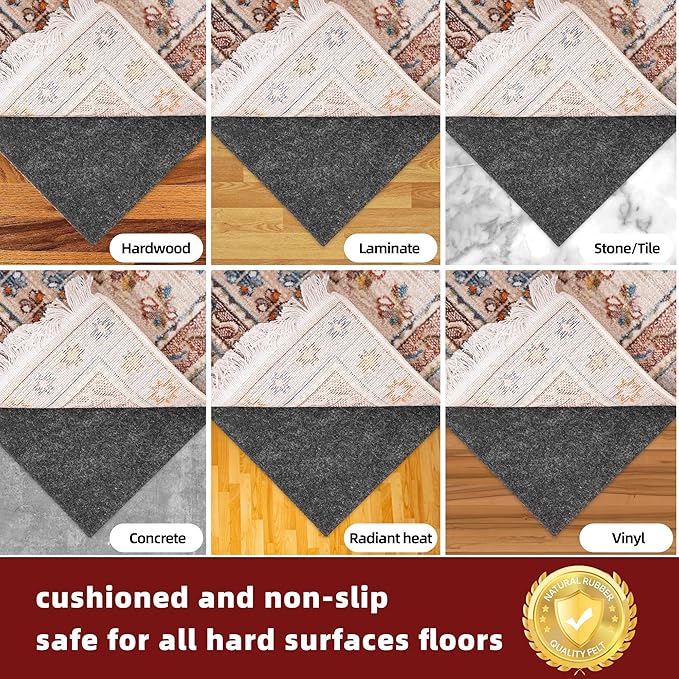 BAGAIL Felt and Natural Rubber Backing Rug Pads 1/4” Thick, 7.5 x 10 Ft Non Slip Rug Gripper Keep Rugs in Place, Under Area Rug Protective Cushioned Pads, Carpet Runners, Hardwood Floors Protection