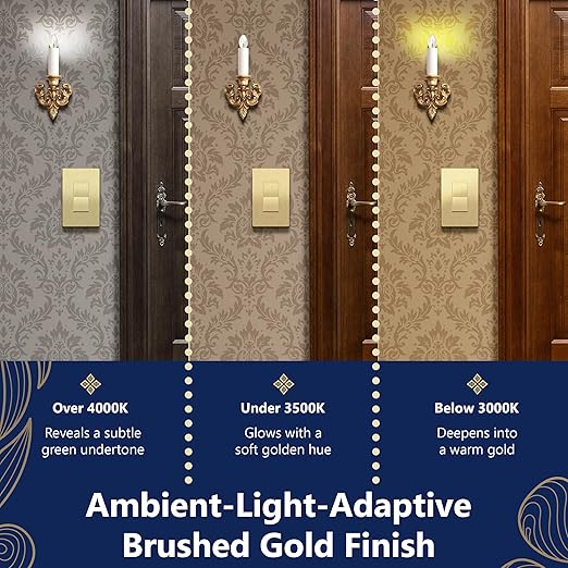 LIDER Brushed Gold Minimalist Design Decorator Switch, Frameless Paddle Wall Light Switch, On/Off Rocker Switch, Single Pole, Residential Grade, UL Listed, 3 Wire, 15A 120-277VAC