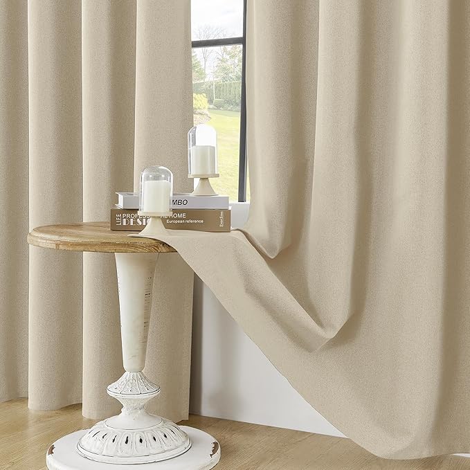ChrisDowa 100% Blackout Natural Solid Solid Curtains 120 Inches Long 2 Panels for Bedroom Living Room,Farmhouse Room Darkening Thermal Insulated Soundproof Grommet Top Window Treatment Drapes,52x120