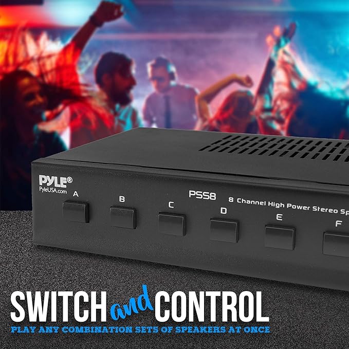 Pyle Premium New and Improved 8 Zone Channel Speaker Switch Selector Switch Box Hub Distribution Box for Multi-Channel High Powered Stereo Amplifier A/B/C/D Switches | 6 Pairs Of speakers - PSS8