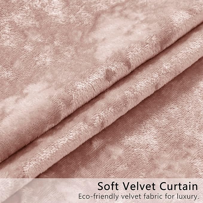 SMILETIME Pink Crushed Velvet Curtains 52x108inch Rod Pocket Luxurious Thermal Insulated Soundproof Drapes Soft and Durable Light-Filtering Window Treatments for Living Room Bedroom, 2 Panels