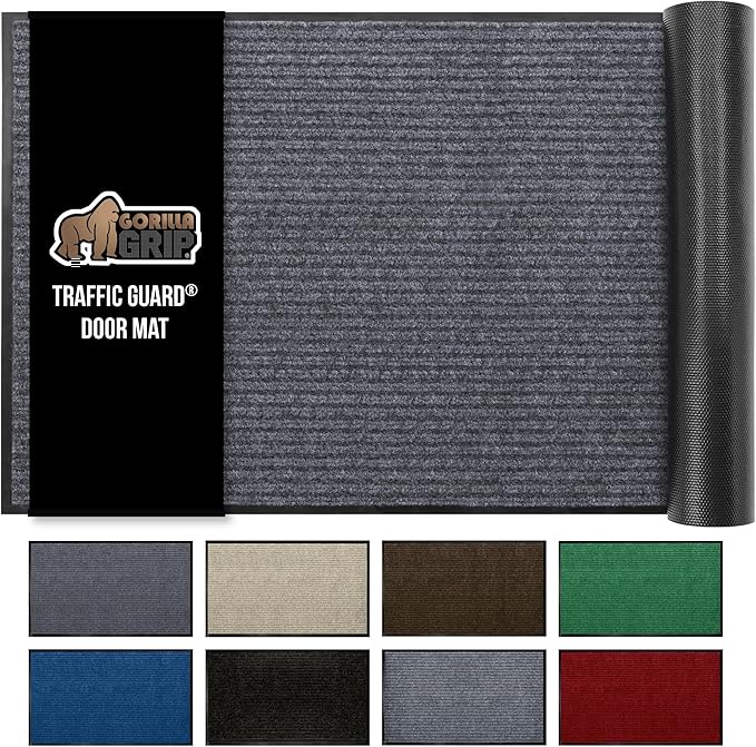 GORILLA GRIP Waterproof Traffic Guard Door Mat, 72x48, Heavy Duty Entryway Mats, Strong Rubber Back Commercial Utility Rugs for Office Hallway, Garage Floor and Home, Low Profile Carpet, Charcoal Gray