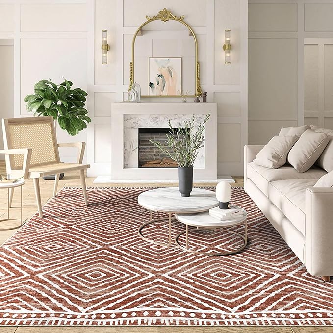6x9 Area Rug, Ultra-Soft Washable Rug for Living Room, Dinner Room, Bedroom, Non-Slip Modern Westren Rug, Indoor Carpet Large Area Rug, Brown Red