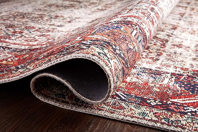 Loloi Layla Collection LAY-12 Ivory/Brick 2'-6" x 7'-6" .13" Thick Runner Rug, Soft, Durable, Vintage Inspired, Distressed, Low Pile, Non-Shedding, Easy Clean, Printed, Living Room Rug
