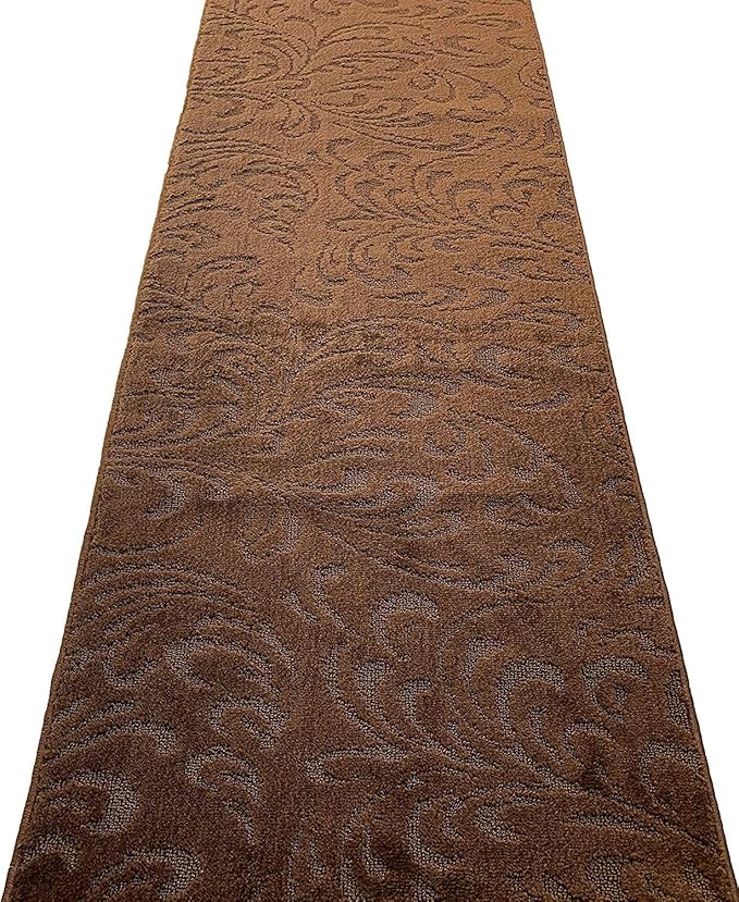 Custom Length Hallway Runner Rug,Slip Resistant,Floral Brown, 26 Inch X 5 feet, Sold and Priced Per Foot