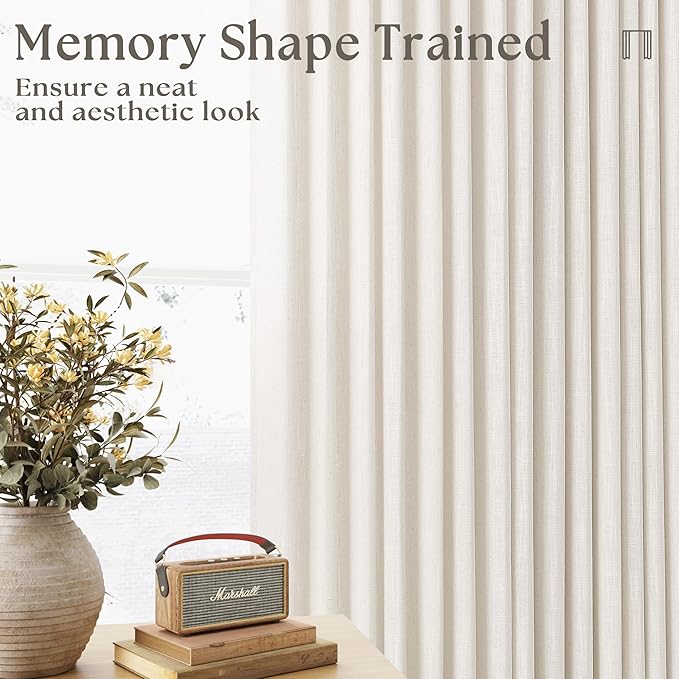 Natural Pinch Pleated Linen Curtains 84 Inch Length 2 Panels for Living Room Bedroom Textured Cream Ivory Birch Semi Sheer Boho Neutral Back Tab Pinch Pleat Hooks Rings Window Curtain 84 Inches Long