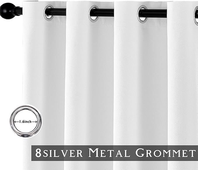 ChrisDowa 100% Blackout Pure White Solid Curtains 54 Inches Long 2 Panels for Bedroom Living Room,Farmhouse Room Darkening Thermal Insulated Soundproof Grommet Top Window Treatment Drapes,52x54