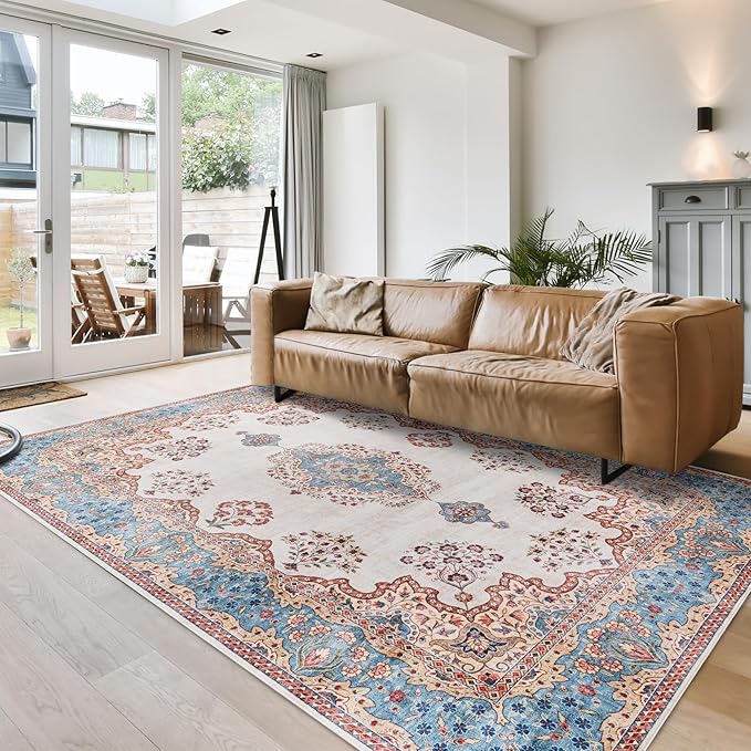 Gertmenian Indoor Boho Area Rug - 8x10 Large, Non Slip, Super Strong, Ideal for High Traffic Areas in Bedroom, Living Room, Kitchen - Dainty Medallion, Multi, 24534