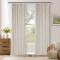 Pleated Cream Ivory 86 Inch Blackout Curtains for Living Dining Room 2 Panels Set Boho Farmhouse Pinch Pleat Natural Linen Black Out Bedroom Curtains Thermal Insulated Room Darkening 2 Layer Design