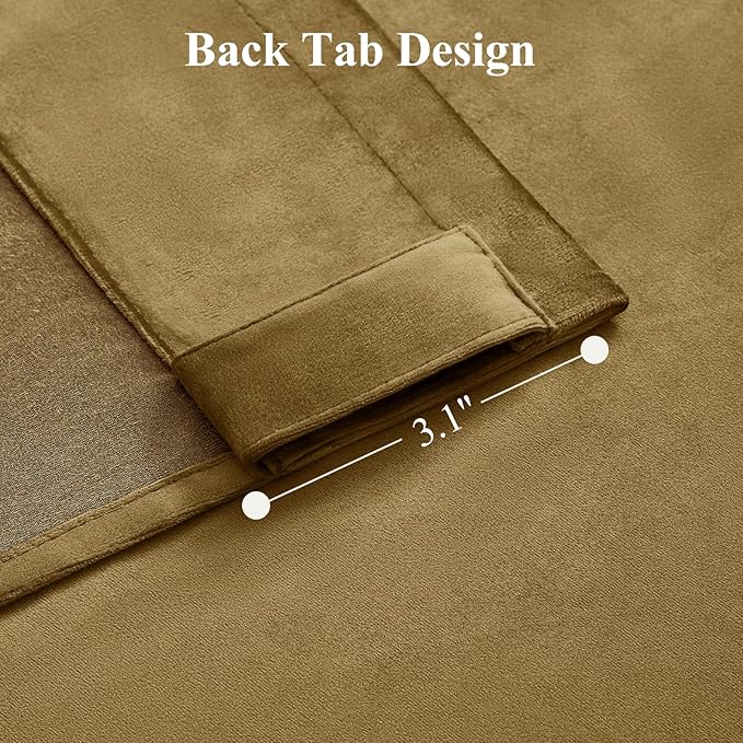Velvet Curtains 108 Inches Long for Bedroom, Luxury Room Darkening Thermal Insulated Blackout Curtains Luxury Window Drapes for Living Room, Back Tab Rod Pocket, Goldbrown, W52 x L108, 2 Panels
