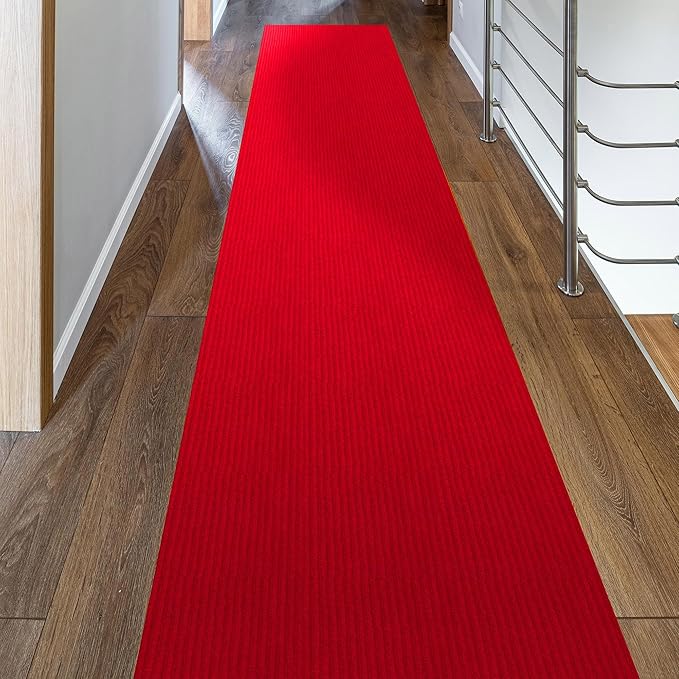Ottomanson 2' x 42' Hallway Runner with Scraper Pile - Extra Durable Non-Slip Rug Mat for Indoor & Outdoor Use - Ideal for Kitchen, Entryway, Patio & Garage - High-Traffic Carpet, Red