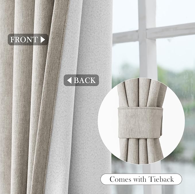 Macochico 100% Blackout Curtains Luxury Chenille Curtains for Living Room Thermal Blackout Curtains for Bedroom Hotel Banquet Classic Decor Beige Taupe Curtains with Tieback 72"Wx96"L Grommet 1 Panel
