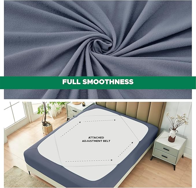 Biscaynebay Decorative Box Spring Cover Queen Size, Dark Grey Jersey Luxurious Jersey Knitting Stretchy Wrap Around 4 Sides Bed Skirt for Home/Hotels, Easy Fit Wrinkle & Fade Free Machine Washable
