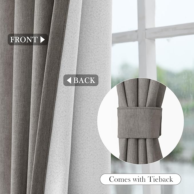Macochico Full Blackout Curtains 84 Inches Long Insulated Noise Reducing Chenille Curtains for Living Room Bedroom Nursery Auditorium Stone Grey Curtains with Tieback Grommet 72" Wx84 L 1 Panel