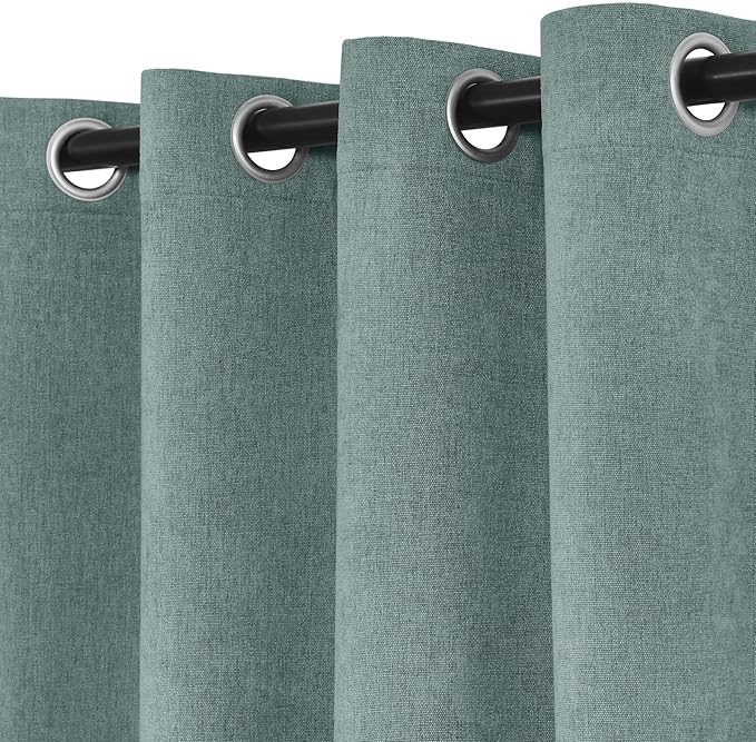 Macochico 100% Blackout Curtains Thermal Insulated Noise Reducing Chenille Curtains for Hotel Auditorium Bedroom Living Room Grommet Teal Curtains with Tieback Classic 52" Wx84 L 1 Panel