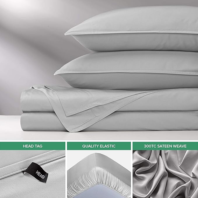 Pure Bamboo Queen Sheets, Genuine 100% Organic Viscose Derived from Bamboo Bed Sheet Set, Luxuriously Soft & Cooling, Double Stitching, 2 Year Quality Promise (Queen, Silver Pearl)