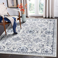 vivorug 5x7 Area Rugs, Stain Resistant Washable Rug for Living Room, Floral Rug Vintage Inspired (Ivory/Blue, 5'x7')