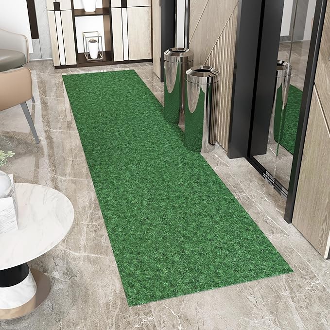 Ottomanson 2'7" x 33' Hallway Runner with Scraper Pile - Extra Durable Non-Slip Rug Mat for Indoor & Outdoor Use - Ideal for Kitchen, Entryway & Garage - High-Traffic Carpet, Green