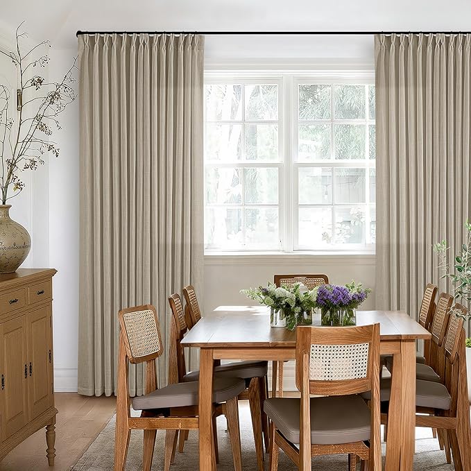 Dark Flax Linen Curtains 120 Inches Long for Living Room Bedroom Pinch Pleated Back Tab Privacy Curtains 120 Inch Length 2 Panels Light Filtering Greige Tan Brown Farmhouse Drapes 10 FT