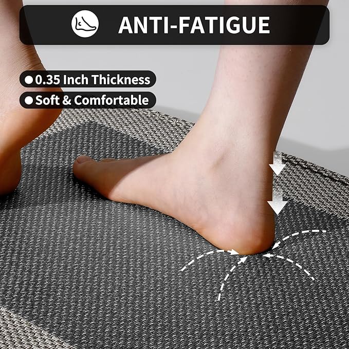 Kitchen Mats for Floor, Super Absorbent Kitchen Rugs Non Slip Washable, Soft Braided Kitchen Runner Rug, Standing Mat Kitchen Sink Mat, Easy to Clean, Black 17x59