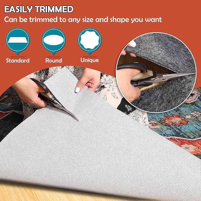 Waterproof Rug Pad, Thick 7x9 Ft Under Area Rug Carpet Pad, Non Slip Rug Pads for All Floors and Hardwood Floors Finishes, Keep Carpets in Place Soft and Prevent Rug from Wrinkling or Buckling