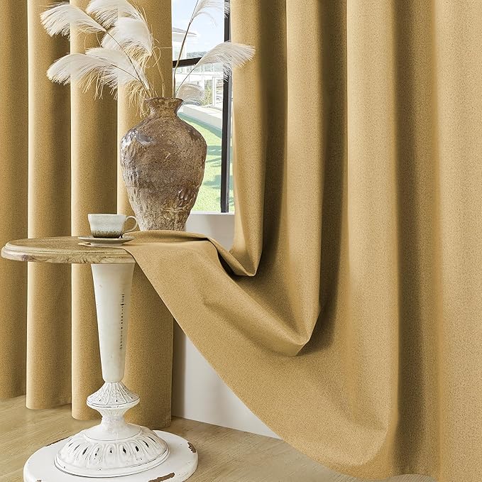 ChrisDowa 100% Blackout Mustard Yellow Solid Curtains 96 Inches Long 2 Panels for Bedroom Living Room,Farmhouse Room Darkening Thermal Insulated Soundproof Grommet Top Window Treatment Drapes,52x96