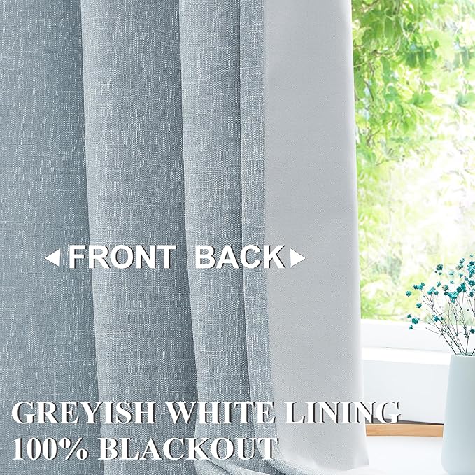 Vision Home Chambray Blue Blackout Curtains 63 inch for Bedroom Thermal Insulated Room Darkening Window Treatment Set Rod Pocket Back Tab Modern Soundproof Grayish Blue Drapes 2 Panels 50" Wx63 L