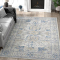 jinchan 4x6 Machine Washable Area Rugs Ultra-Thin Soft Throw Rug Low Pile Non-Slip Stain Resistant Distressed Vintage Floral Carpet for Bedroom, Living Room, Dining Room, Kitchen, Nursery(4x6ft, Blue)