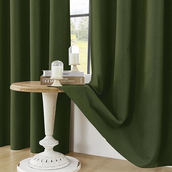 ChrisDowa 100% Blackout Olive Green Solid Curtains 108 Inches Long 2 Panels for Bedroom Living Room,Farmhouse Room Darkening Thermal Insulated Soundproof Grommet Top Window Treatment Drapes,52x108