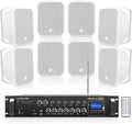 Sound Town Commercial Restaurant Bluetooth Amplifier + Surface-Mount Speaker Set, with One 6-Zone 70V/100V Amplifier with Bluetooth, 8 x 5.25-Inch Surface-Mount Speakers, White (STCA360X8MS5W)